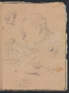 Cuaderno de bocetos de Verona: Motivos arquitectónicos con cabeza femenina página 45, 1760 de Francesco Lorenzi