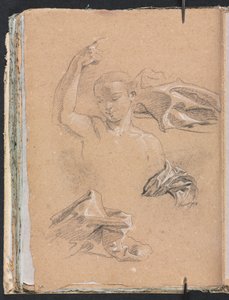 Cuaderno de bocetos de Verona: Figura con brazo derecho levantado y estudios de drapeado (página 68) de Francesco Lorenzi