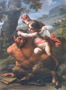 La lucha entre Cupido y Pan (óleo sobre lienzo)