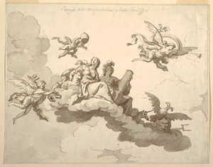 Dibujo, Diseño para un techo pintado: Triunfo de la mansedumbre y la fuerza, ca. 1780