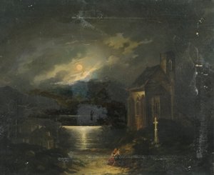 Paisaje lunar con un lago