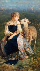 Pastora o niña con cabra (óleo sobre lienzo)
