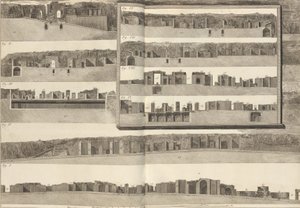 Secciones transversales, que muestran los diferentes aspectos de los edificios mostrados en el plan de Pompeya, 1804 de Francesco Piranesi