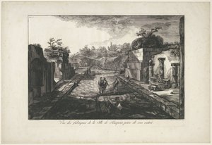 Gezicht op ruinas de Pompeya Vista de las fábricas de la Ciudad de Pompeya, tomada desde su entrada (título sobre objeto)