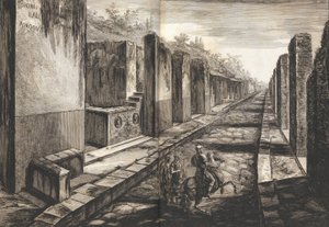 Vista desde la calle entrando bajo la puerta de la ciudad de Pompeya de Francesco Piranesi