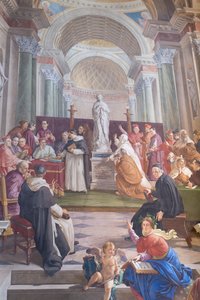 Discusión sobre la Inmaculada Concepción (fresco) (detalle de 3362150) de Francesco Podesti