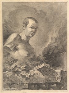 Retrato de G.B. Piranesi en imitación de un busto antiguo, de Opere varie di Architettura..., 1750 de Francesco Polanzani