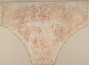 Manzana de la discordia arrojada por Eris en el matrimonio de Peleo y Tetis: Estudio para fresco de Francesco Primaticcio