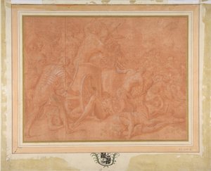 Ulises y sus compañeros luchando contra los ciconios ante la ciudad de Ismaros, estudio..., 1555-60