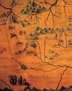 (detalle) de la ruta de Marco Polo a través de los desiertos orientales, mapa de Tartaria de Francesco and Ramusio Giovan Battista Grisellini