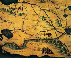 Ruta de Marco Polo a través de los desiertos orientales, mapa de Tartaria de Francesco and Ramusio Giovan Battista Grisellini