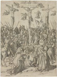 La crucifixión con los dos ladrones, lámina diez de la Vida de la Virgen y Cristo de Francesco Rosselli