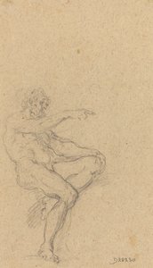 Un hombre desnudo sentado señalando a la derecha de Francesco Solimena