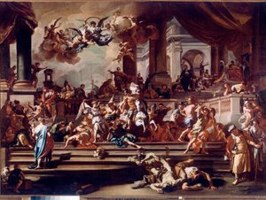 Heliodoro expulsado del templo por los ángeles. Pintura de Francesco Solimena dit l