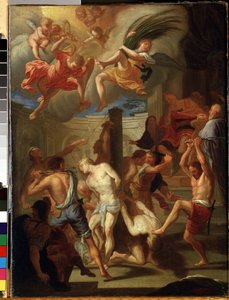 Cuatro santos mártires. Pintura de Francesco Trevisani (1656-1746). Óleo sobre lienzo, 50 x 38 cm. Arte romano, estilo barroco italiano. Museo Estatal de Arte M. Ciurlionis, Kaunas (Lituania).