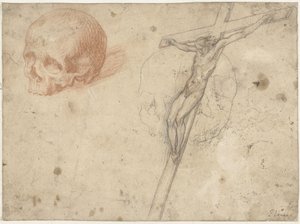 Boceto de crucifijo y calavera de Francesco Vanni