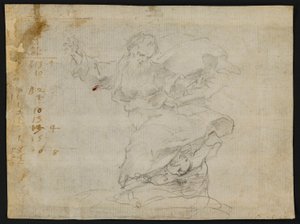 Estudios para Cristo dando un nuevo corazón a Santa Catalina de Siena (anverso); Dios Padre en el aire con los brazos extendidos (verso) de Francesco Vanni
