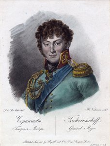Retrato del Conde Alexander Ivanovich Chernyshov (Príncipe Alexandre Ivanovitch Tchernychev ou Tchernychiov ou Czernichev) (1786-1857) - Vendramini, Francesco (1780-1856) - 1813 - Aguafuerte, acuarela - 24,2x18,2 - Colección particular