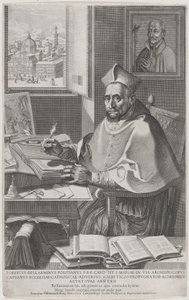 Cardenal Roberto Bellarmino en su escritorio, escribiendo