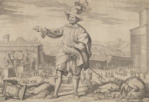 Retrato de Ioannes Altus Johann Alten, de la Guardia Suiza, de pie junto al Quirinal, 1623 de Francesco Villamena