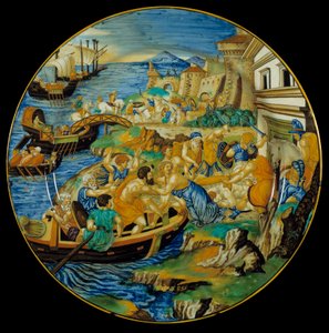 Ilíada de Homero: Plato de loza hecho por Francesco Xanto Aveli representando el rapto de Helena por París de Francesco Xanto Avelli