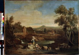 Paisaje con un río. Pintura de Francesco Zuccarelli (1702-1788). Óleo sobre lienzo, 81,5 x 119 cm. Arte veneciano del siglo XVIII. Museo del Hermitage, San Petersburgo. de Francesco Zuccarelli