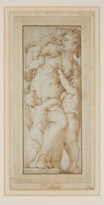 Estudio de una mujer y Putti (tinta y aguada)