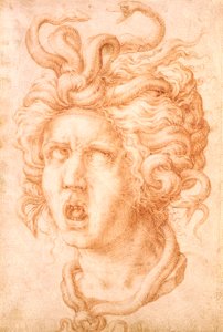 Medusa (tiza roja sobre papel verjurado blanquecino)