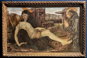 Lamentación con cliente representado como San Francisco, por Francesco del Cossa de Francesco del Cossa
