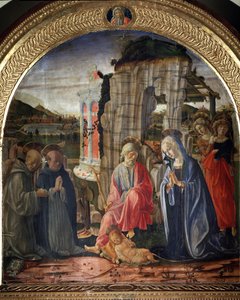 Nacimiento con San Bernardo y Santo Tomás de Aquino - Pintura