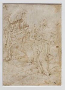 Joven en un paisaje rocoso, c.1475-80 (pluma y tinta negra y marrón, con restos de punta de metal sobre pergamino) de Francesco di Giorgio Martini