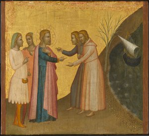 Acteus y Eugenius imploran a San Juan Evangelista que restaure su riqueza, c.1370-1380 de Francescuccio Ghissi