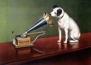 Publicidad "La Voix de son Maître" - en "El Teatro". de Francis (after) Barraud