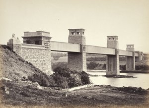Bangor, el puente Britannia, desde Anglesey (258) de Francis Bedford