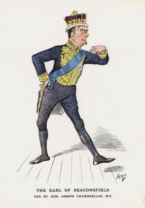 El Conde de Beaconsfield, Rt Hon Joseph Chamberlain (litografía en color) de Francis Carruthers Gould