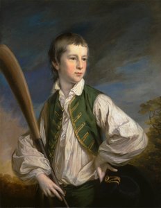 Charles Collyer de niño, con un bate de cricket