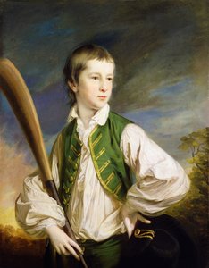 Charles Collyer de niño, con un bate de cricket