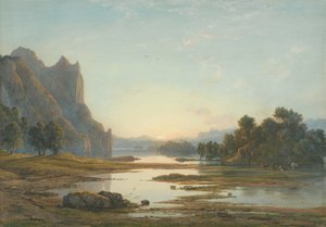 Puesta de sol sobre un paisaje fluvial de Francis Danby