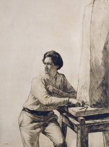 Retrato de Jacob Epstein (1880-1959) 1909 (punta seca en tinta marrón oscura) de Francis Dodd