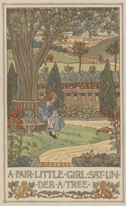 Una hermosa niña sentada bajo un árbol (litografía en color) de Francis Donkin Bedford