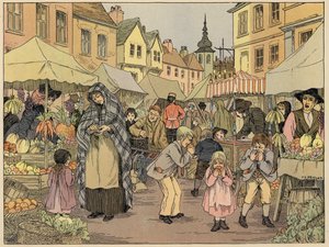 Libro de tiendas de Bedford: Puestos de fruta (litografía en color)