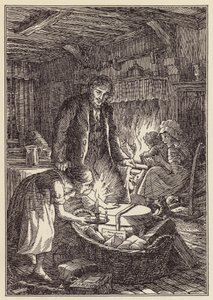 Ilustración de El grillo en la chimenea de Charles Dickens (litografía en color) de Francis Donkin Bedford