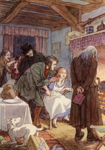 Ilustración de El grillo en la chimenea de Charles Dickens (litografía en color) de Francis Donkin Bedford
