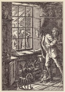 Ilustración de El grillo en la chimenea de Charles Dickens (litografía en color) de Francis Donkin Bedford