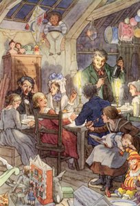 Ilustración de El grillo en la chimenea de Charles Dickens (litografía en color) de Francis Donkin Bedford