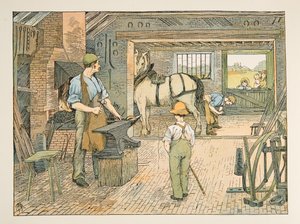 El herrero, de Four and Twenty Toilers, pub. 1900 (litografía en color) de Francis Donkin Bedford