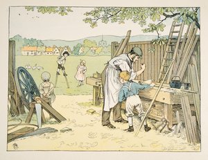 El carpintero, de Four and Twenty Toilers, pub. 1900 (litografía en color) de Francis Donkin Bedford