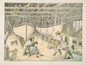 El constructor naval, de Four and Twenty Toilers, pub. 1900 (litografía en color) de Francis Donkin Bedford