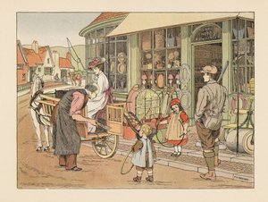 Familia victoriana en Henry Hoop, el ferretero del pueblo. Cromolitografía según una ilustración de Francis Donkin Bedford de The Book of Shops de Edward Verrall Lucas. de Francis Donkin Bedford