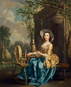 Muchacha en una rueca (óleo sobre lienzo) de Francis Hayman